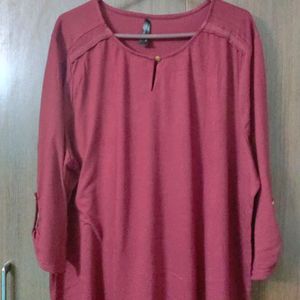 Plus Size Maroon Top With Lace Insert Near Neck