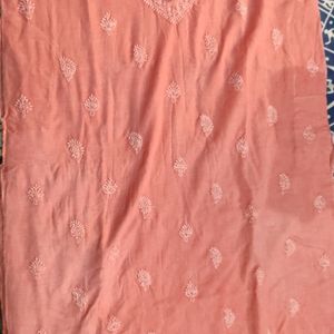 Peach Colour Chikenkari Mens Kurta