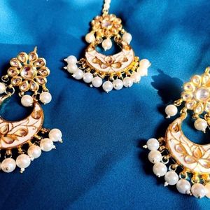 Combo Set, One Bollywood Style Earring Set And One Kundan Maangtika Set