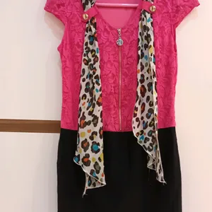 Pink and Black short dress, with printed Scarf