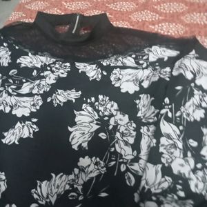 Beautiful Black Top  With White Floral Design