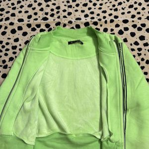 Women Lime Green Hooded Crop Jackets