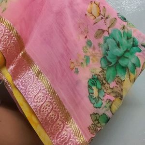 Pink Saare With Yellow Blouse Piece