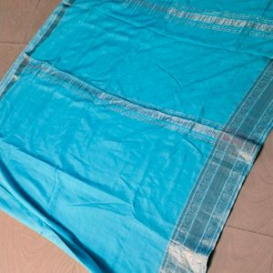 Cyan Colour Cotton Silk Saree