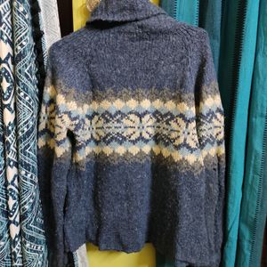 Blue High-Neck Woollen Pullover