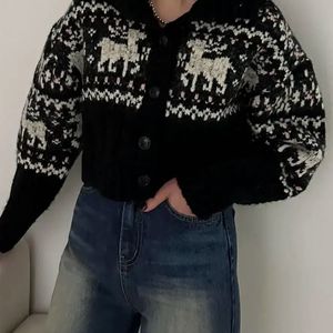 Nordic Reindeer Crop Knit Cardigan