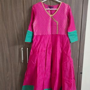 Pink Anarkali Chanderi Cotton Kurta