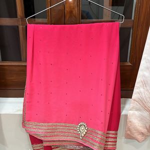 Pink Saree With Beaded Work