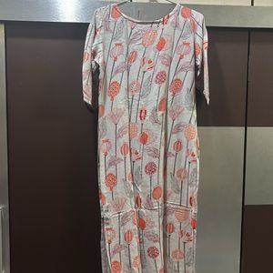 Printed Grey & Orange Kurta