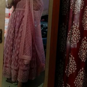 Pink Anarkali With Belt & Dupatta