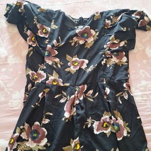 Floral Black Jumpsuit Full Length XL