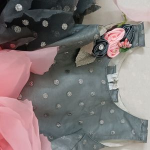 Alert Price Drop...Pink And Grey Party Wear Frock