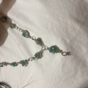 Blue Stone Gem Necklace And Earring Set