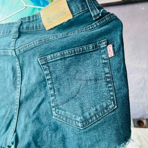 Dark Green Denim Hot Pants