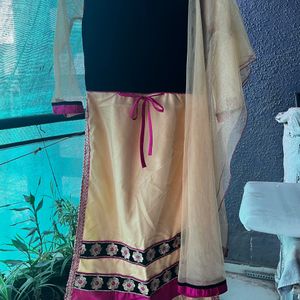 Heavy Work Golden Black Velvet Kurta + Dupatta