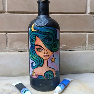 Aesthetic Handpainted Girl Art On Glass Bottle