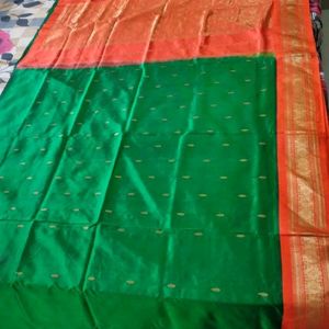 Green And Orange Silk Saree