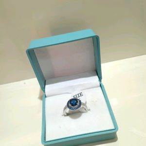 Blue Diamond Stones Ring Pure Silver 925