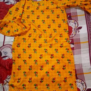 Homemade Full Set Yellow Flower Kurta With Palazzo