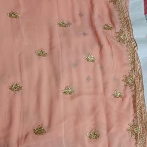 Peach Colour Pure Georgette Saree