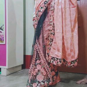 Flawless Peach Colour Saree With Blouse