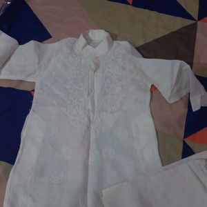 White Chikan Kurta And Pyajama Set