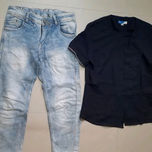 Korean Top & Blue Jeans Combo