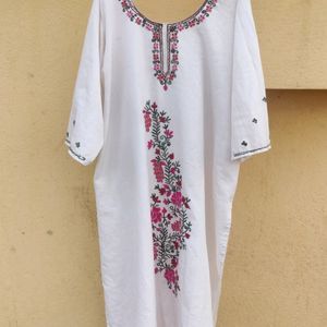 Embroidery White Kurti Plus Size