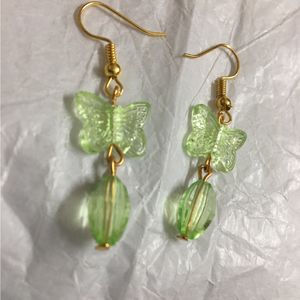 Green Coloured Butterfly Bead Drop Earrings