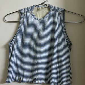 White Blue Stripes Baby Crop Top With Buttons