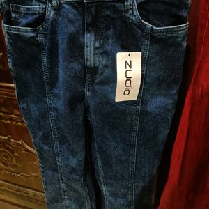 Blue Slit Bootcut Jeans