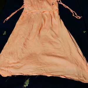 Peach One Piece Half Sleeve Elastic Dress