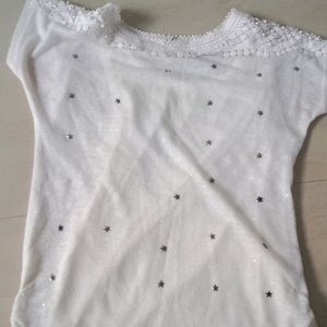 White Glitter Top With Attachable Inner