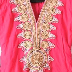 Rose Pink Anarkali With Heavy Patchwork Design