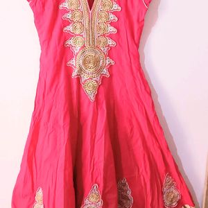 Rose Pink Anarkali With Heavy Patchwork Design