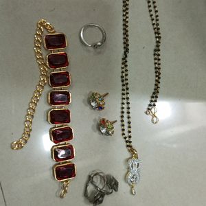 Mangalsutra And 2 Pairs Earrings, 1bracelet