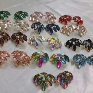 Korean Glassstone Statement Leaf Shaped Earrings