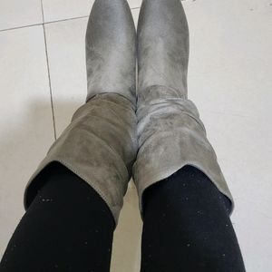 Classy Grey Mid Top Heeled Boots