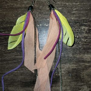 2 Pair Of Long Earrings With Free Feather Earring