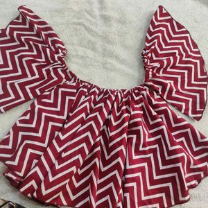 Berrylush Red Printed Bardot Top