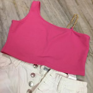 One Shoulder Pink Crop Top