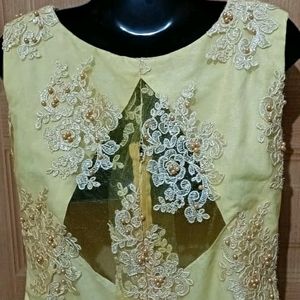 Yellow & Gold Lace Satin Party Dress.