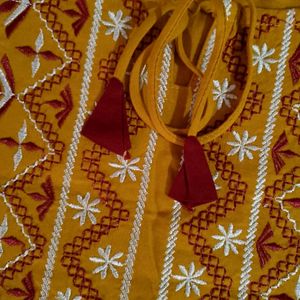 Mustard Kurti Neck embroidery Design