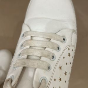 White Shoes with Cute Golden Design