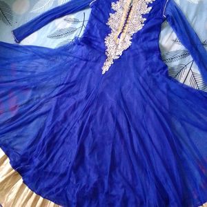 Blue Anarkali Kurti With Coller Neck And Heavy Emb