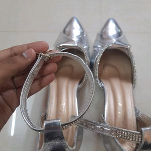 Silver Shining Heels For Women