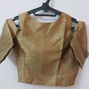 Gold Toned Silk Blend Cold Shoulder Crop Top