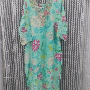 Cyan Colour floral Kurti