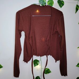 Korean Style Front-Tie Full Sleeved Top (Brown)