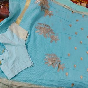 Sky Blue Saree With Blouse